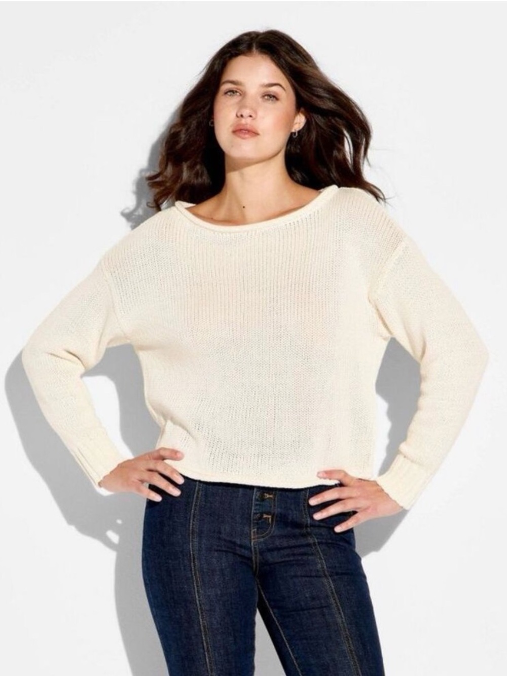 Wild fable Cream Cozy Knit Boatneck Sweater -  Women